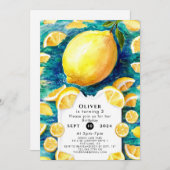編集可能シンプルレモン誕生日 招待状 (正面/裏面)