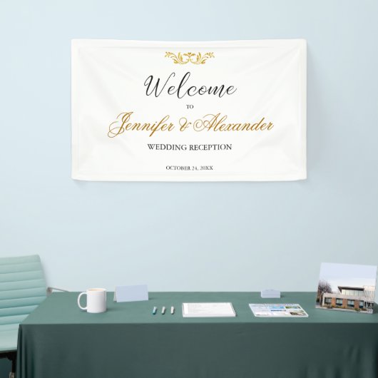 編集可能シンプル白金ゴールド歓迎結婚の 横断幕 (トレードショー)