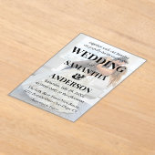 編集可能シンプル白黒オーバーレイ結婚写真 アクリル招待状 (レイダウン)