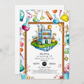 編集可能シンプル魔法科学者誕生日 招待状 (正面/裏面)