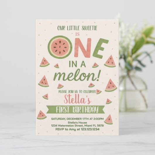 編集可能スイカ誕生日招待状 子供へ 招待状 (スタンド正面)