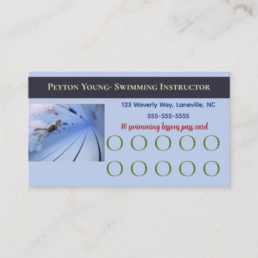 編集可能スイミングレッスンパスカード ロイヤリティカード (正面)