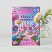 編集可能スイーツお祝い誕生日招待状キャンディ 招待状 (スタンド正面)