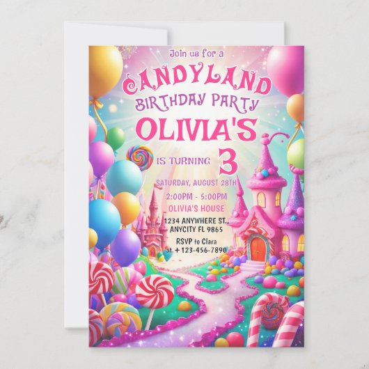 編集可能スウィートお祝い誕生日招待状 招待状 (正面)