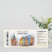 編集可能スウェーデン飛行機チケット、スウェーデン旅行 招待状 (スタンド正面)