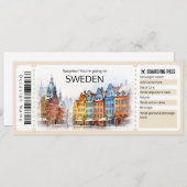 編集可能スウェーデン飛行機チケット、スウェーデン旅行 招待状 (正面/裏面)