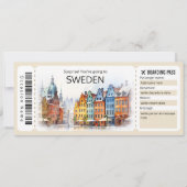編集可能スウェーデン飛行機チケット、スウェーデン旅行 招待状 (正面)