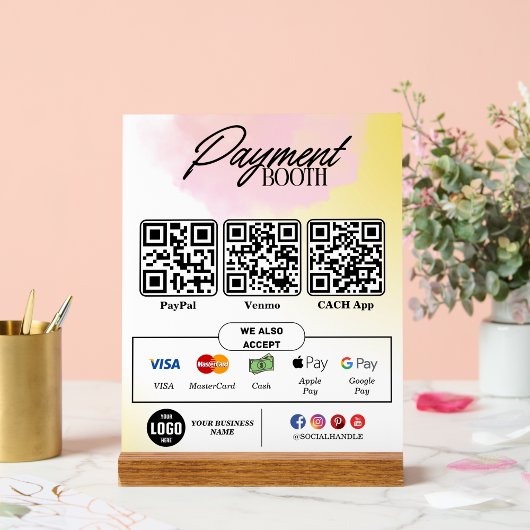 編集可能スキャンから支払い署名 – QRコードテンプレート アクリルサイン