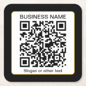 編集可能スキャン可能QRコード+ビジネス名 スクエアペーパーコースター (正面)