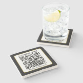 編集可能スキャン可能QRコード+ビジネス名 ストーンコースター (横)
