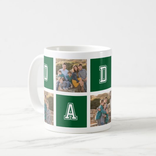 編集可能スクエアカラーバーシティダディフォトコラージュ コーヒーマグカップ (正面左)