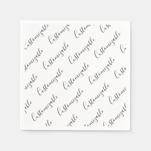 編集可能スクリプモダン文字パターン |黒と白 スタンダードカクテルナプキン (正面)