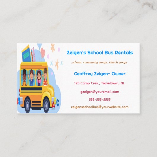 編集可能スクールバスレンタル名刺 名刺 (正面)