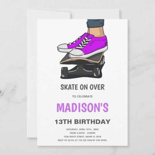 編集可能スケーターパーティー招待状 子供へ 招待状 (正面)