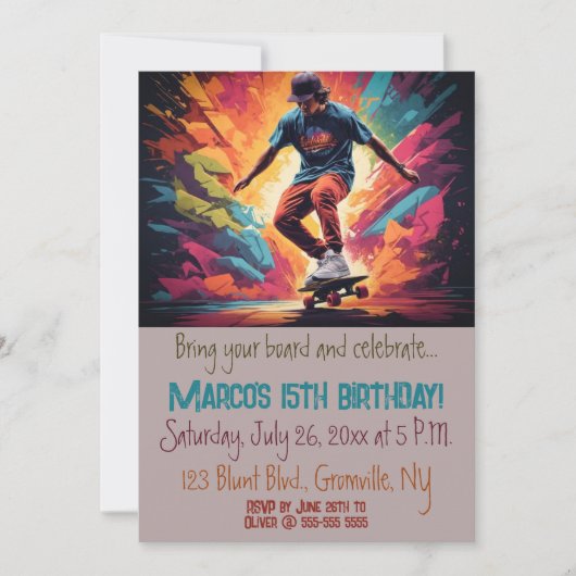 編集可能スケートボーダー誕生日 招待状 (正面)