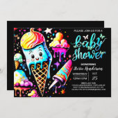 編集可能スコップアイスクリームボーイベビーシャワー 招待状 (正面/裏面)