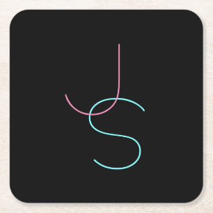 編集可能スタイリッシュな任意の2つの見えるモダンイニシャル スクエアペーパーコースター