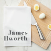 編集可能スタイリッシュレトロモダン文字 | グレイ キッチンタオル (四つ折り)