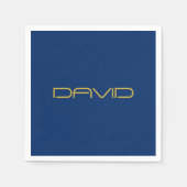 編集可能スタイリッシュ文字 | 金ゴールド&ネイビーブルー スタンダードカクテルナプキン (正面)