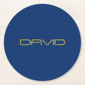 編集可能スタイリッシュ文字 | 金ゴールド&ネイビーブルー ラウンドペーパーコースター (正面)