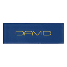 編集可能スタイリッシュ文字 | 金ゴールド&ネイビーブルー 名札