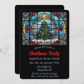 編集可能ステンドグラスのクリスマスツリーと弓 招待状 (正面/裏面)