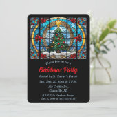 編集可能ステンドグラスのクリスマスツリーと弓 招待状 (スタンド正面)