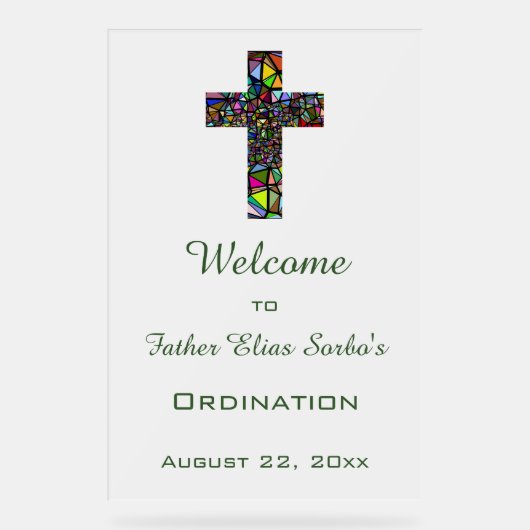 編集可能ステンドグラス十字宗教イベント アクリルサイン (正面)