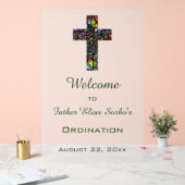 編集可能ステンドグラス十字宗教イベント アクリルサイン (ウェディング)