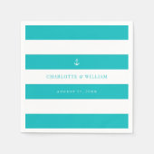 編集可能ストライプいかりカラー航海の結婚の スタンダードカクテルナプキン (正面)