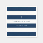 編集可能ストライプいかりカラー航海の結婚の スタンダードカクテルナプキン (正面)