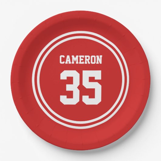 編集可能ストライプな色と背景色スポーティ ペーパープレート (正面)