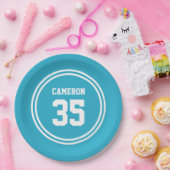 編集可能ストライプな色と背景色スポーティ ペーパープレート (パーティー)