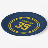 編集可能ストライプな色と背景色スポーティ ペーパープレート (アングル)