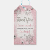 編集可能スノーフレークパーティーサンキューガールズラベル ギフトタグ (正面)