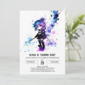 編集可能スパイ忍者デジタルガール誕生日 招待状 (スタンド正面)