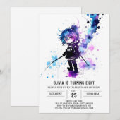 編集可能スパイ忍者デジタルガール誕生日 招待状 (正面/裏面)