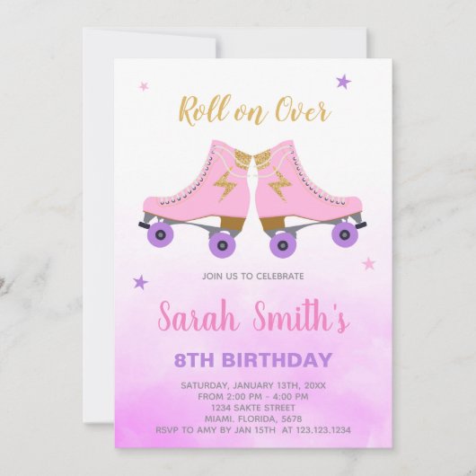 編集可能スパークリローラースケートパーティー招待状 招待状 (正面)