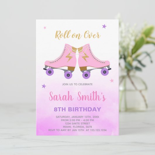 編集可能スパークリローラースケートパーティー招待状 招待状 (スタンド正面)
