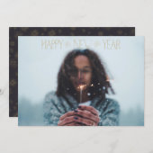 編集可能スパークリー金ゴールドハッピーニューイヤーカード シーズンカード (正面/裏面)