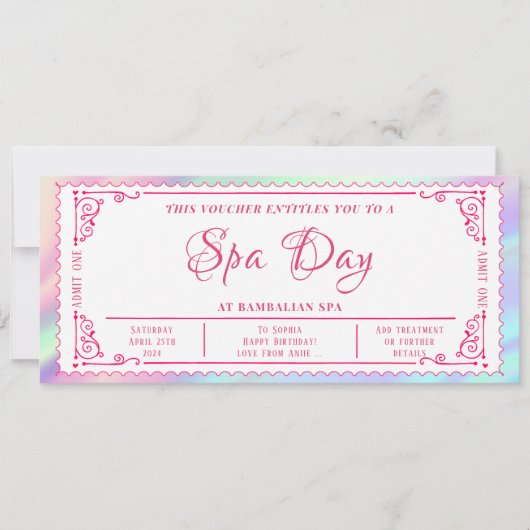 編集可能スパ伝票チケットギフト証明書 招待状 (正面)