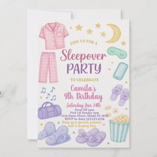 編集可能スリープバー誕生日パーティーの招待 招待状 (正面)
