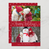 編集可能ス赤と白クリプトHAPPY HOLIDAYS シーズンカード (正面/裏面)