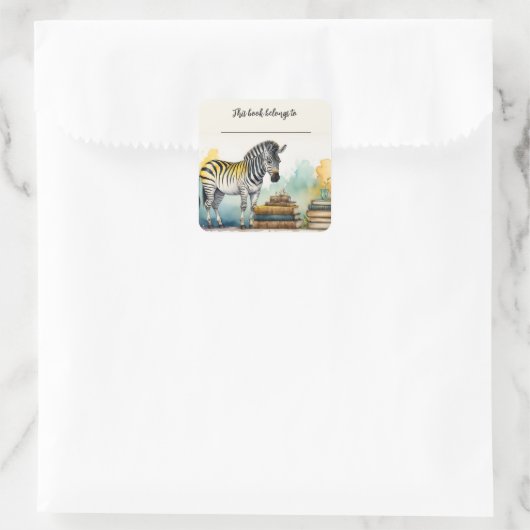 編集可能ゼブラと書籍の蔵書票シール スクエアシール (バッグ)