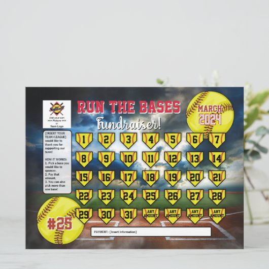 編集可能ソフトボールカレンダー資金調達者フライヤーの招待 招待状 (スタンド正面)