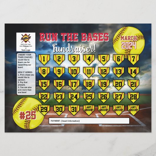 編集可能ソフトボールカレンダー資金調達者フライヤーの招待 招待状 (正面)
