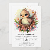 編集可能ソングバードバード誕生日 招待状 (正面/裏面)