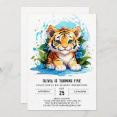 編集可能タイガーボーイ誕生日招待状 招待状 (正面/裏面)