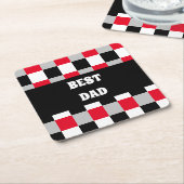 編集可能チェッカーボードパターン スクエアペーパーコースター (アングル)