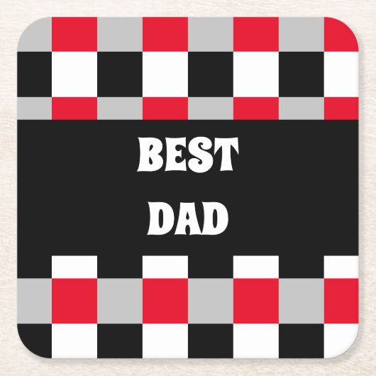 編集可能チェッカーボードパターン スクエアペーパーコースター (正面)
